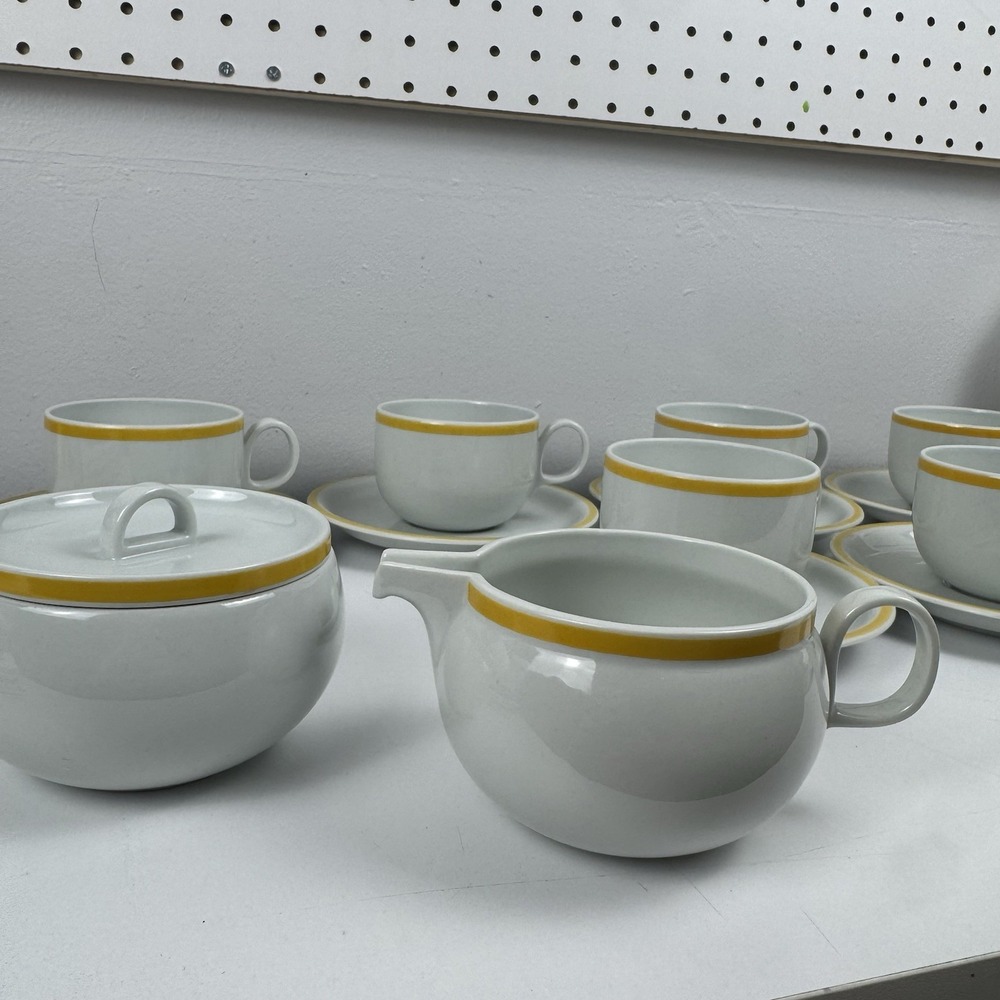 Vtg Vista Alegre Block VA Disco Tea Set Portugal 6 Cups Saucers Cream Sugar MCM - Picture 4 of 16